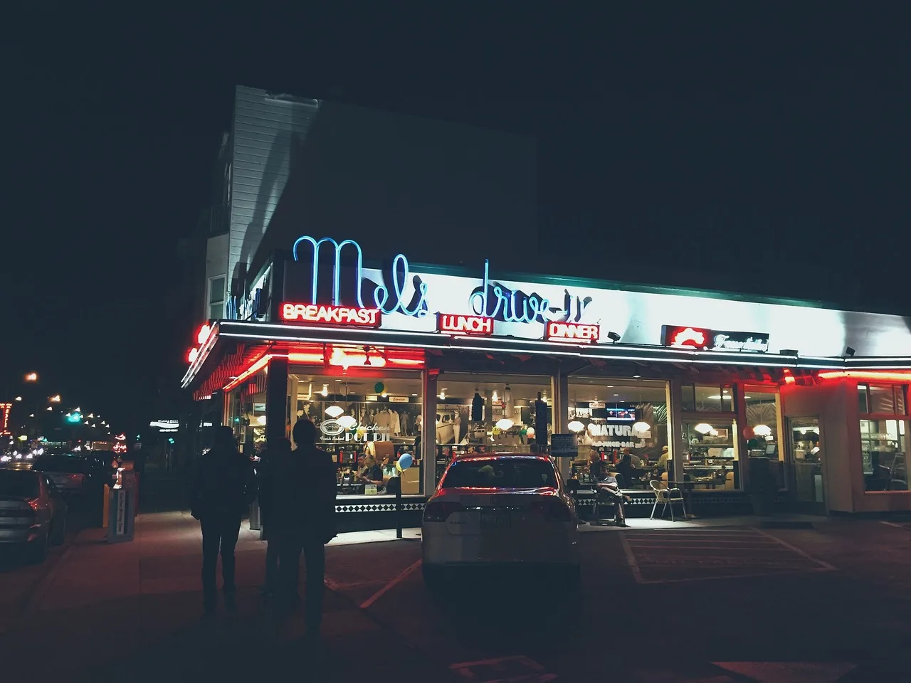 restaurant, diner, drive-in, neon, sign, night, dark, breakfast, lunch, dinner, parking lot, blue restaurant, blue night, blue dark, blue park, blue dinner, blue neon, blue breakfast, diner, diner, diner, diner, diner. Twelve frames every roadside architecture shoot should include