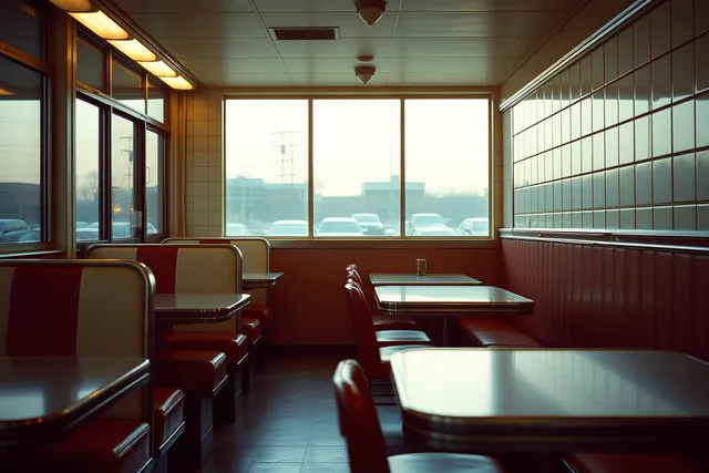 Vintage diner interior with chrome-edged booths, counter, and glowing neon sign. Vintage diner interiors provider selection: how to build a 2027 budget