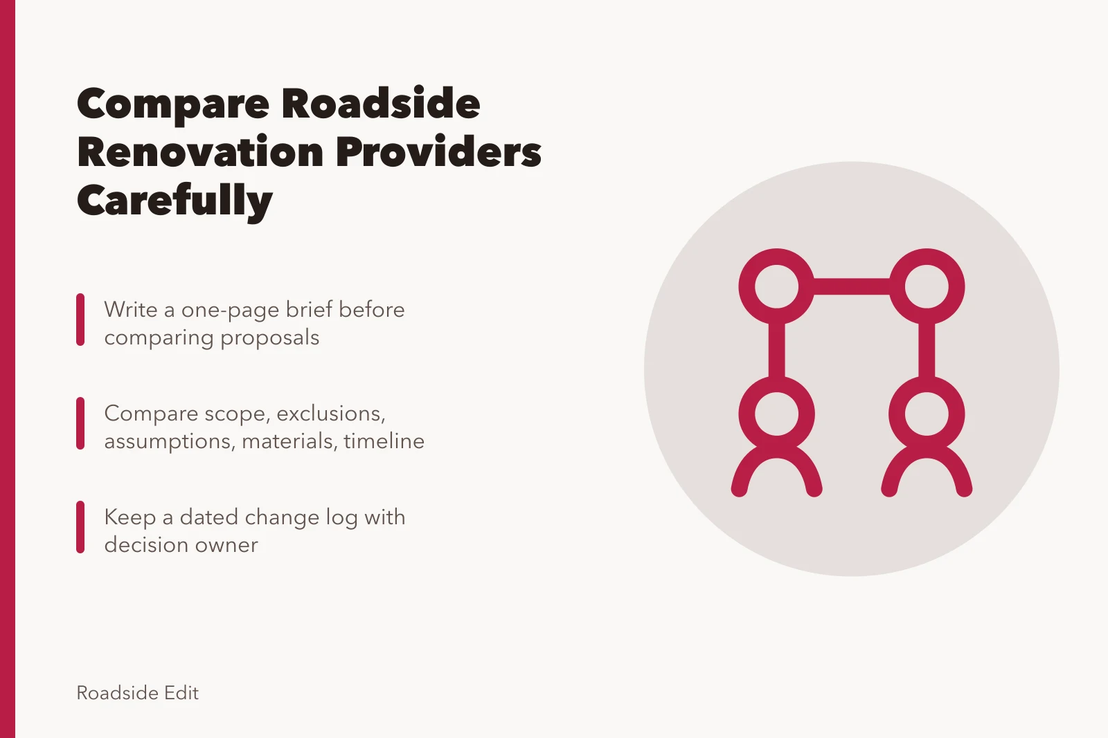 Comparison checklist for roadside renovation provider selection and change control. How to compare roadside renovation provider selection in 2027