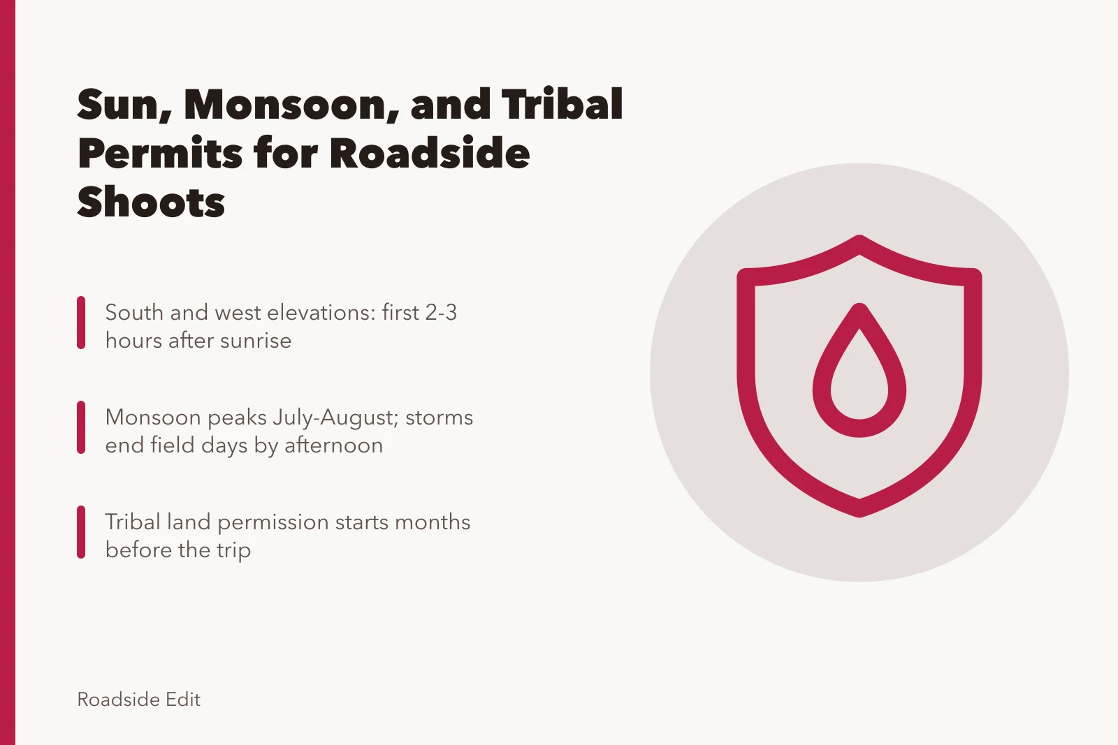 Roadside survey planning around sun angle, monsoon storms and tribal land permits. Sun, monsoon and tribal protocols for Arizona and New Mexico roadside documentation