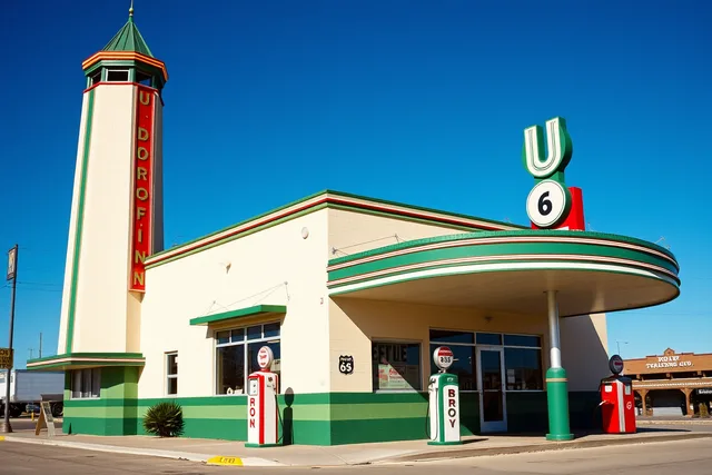 U-Drop Inn Art Deco gas station and cafe in Shamrock, Texas. Gas station preservation case study records owners should keep for 2027
