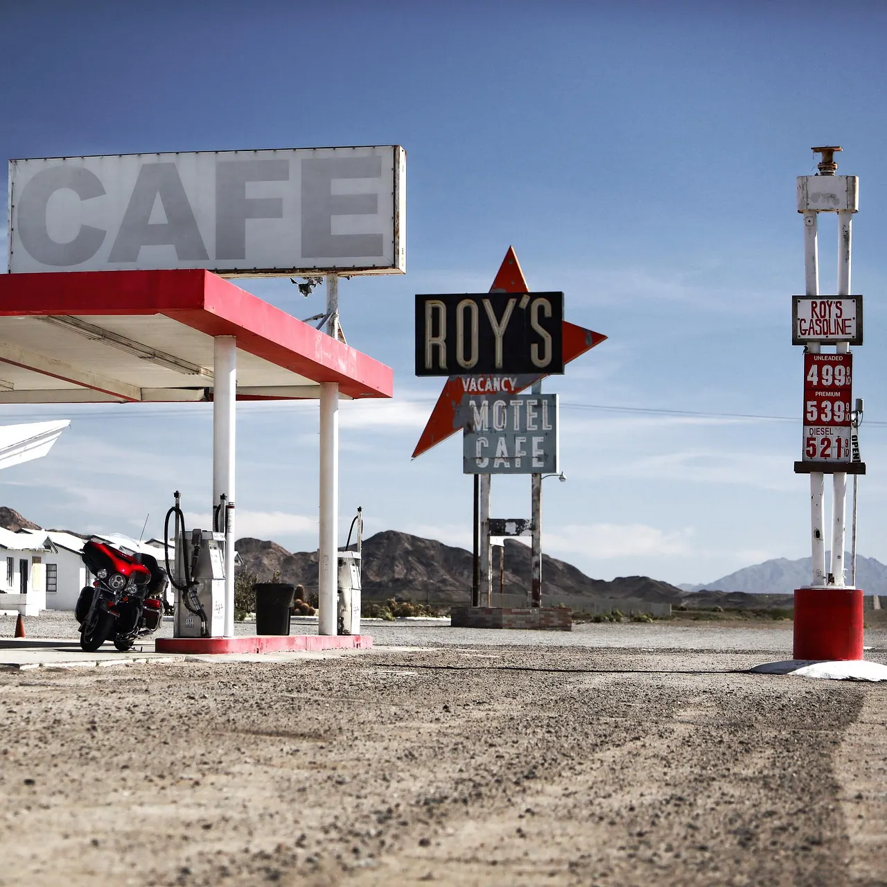 coffee shop, gas station, gas, gas pump, fuel, nature, automobile, service, motel, road trip, road, break, motorcycle, route66, desert, retro, garage