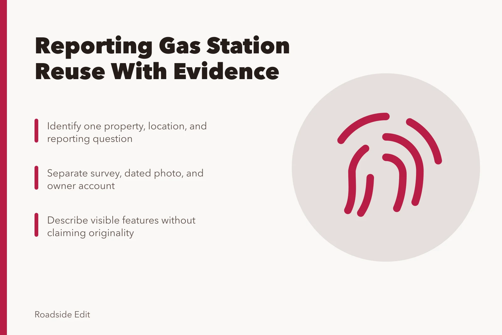 Card on evidence-based reporting for historic gas station reuse stories. Gas station preservation fundamentals: how to report reuse stories with evidence
