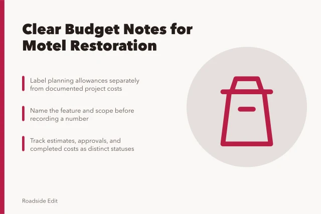 Card about keeping historic motel restoration budget notes clear. How to keep historic motel restoration budget notes clear for 2027