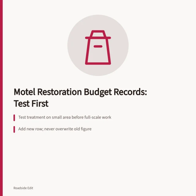 Card on historic motel restoration budget records and testing before repairs. Historic motel restoration budget notes: how to avoid planning mistakes in 2027