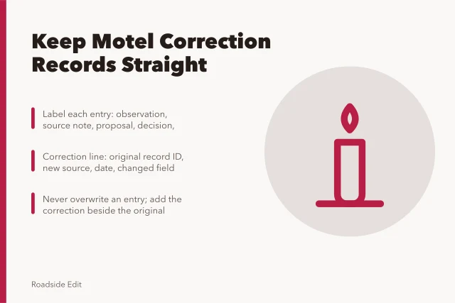 Correction record fields for historic motel documentation. Historic motel restoration: how owners can keep mistake records straight in 2027