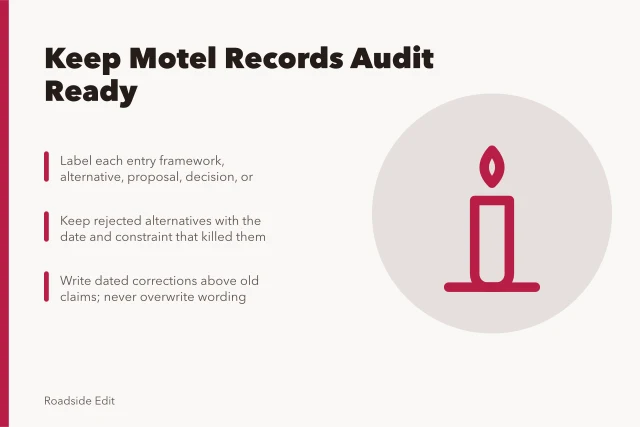 Historic motel restoration options file with labeled records and dated corrections. How to keep historic motel restoration options records straight through 2027