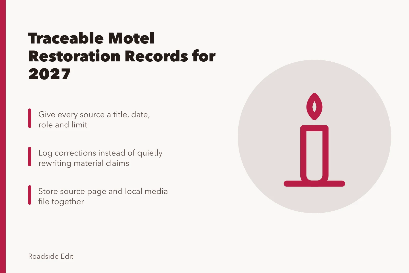 Archive icon for traceable historic motel restoration planning records. How to keep historic motel restoration planning records traceable for 2027