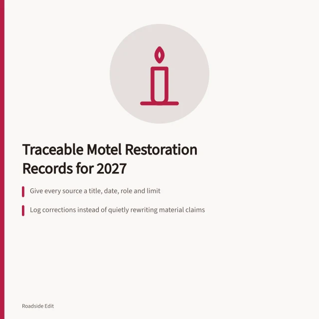 Archive icon for traceable historic motel restoration planning records. How to keep historic motel restoration planning records traceable for 2027