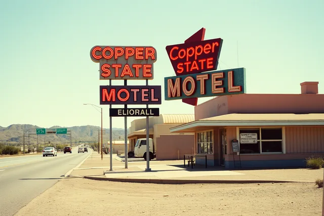 Copper State Motel neon sign beside the historic motel in Ash Fork, Arizona. Historic motel restoration planning: 4 warning signs your article mixes research with decisions