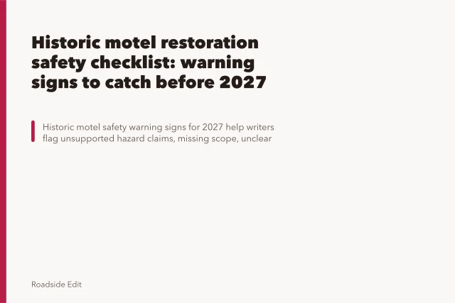 Historic motel restoration safety checklist: warning signs to catch before 2027. Historic motel restoration safety checklist: warning signs to catch before 2027