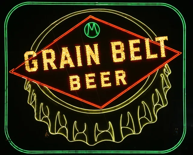 The historic Grain Belt neon sign in downtown Minneapolis, a few minutes after its ceremonial relighting following a multi-year restoration effort. Neon sign restoration: what a street's businesses can do