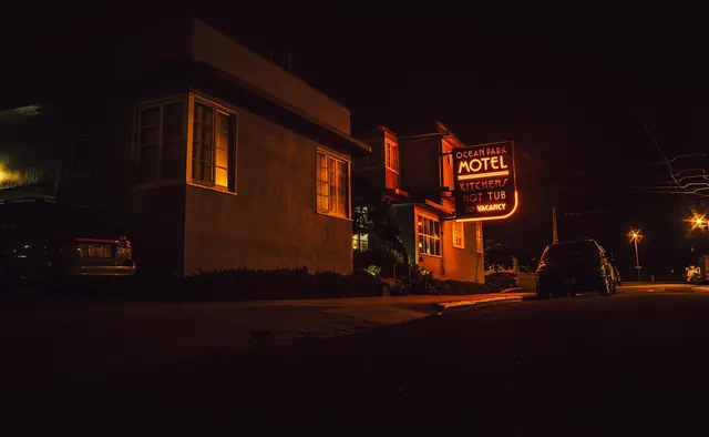motel, sign, street, road, night, evening, dark, city, black city, black road, black night, black dark, black street, motel, motel, motel, motel, motel