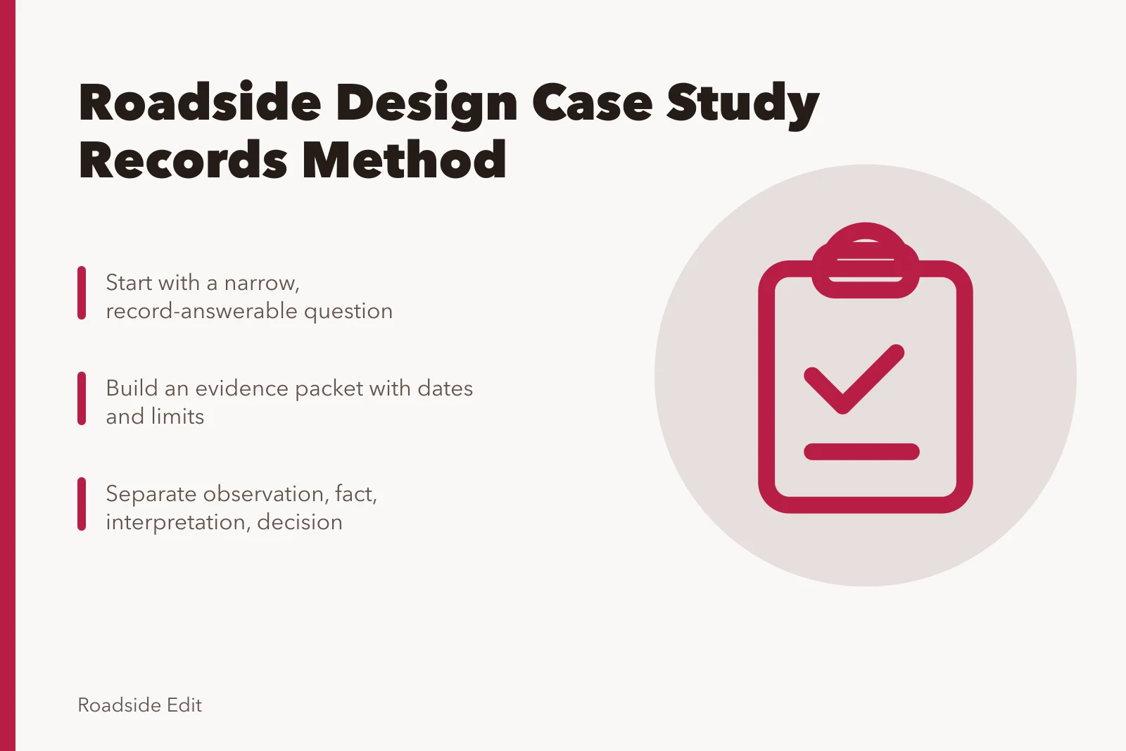Card outlining a roadside design case study records method. How to run a modern roadside design case study method for 2027 records