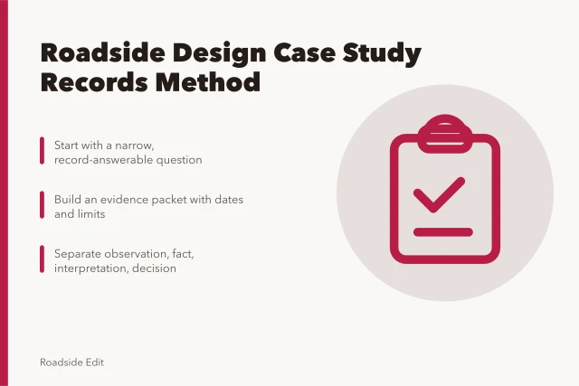 Card outlining a roadside design case study records method. How to run a modern roadside design case study method for 2027 records