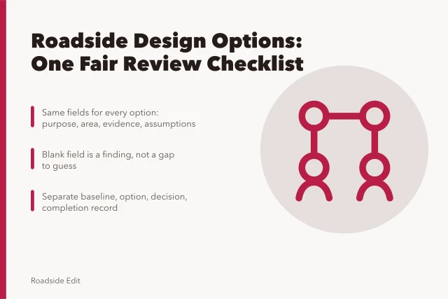 Checklist comparing guardrail, cable barrier, crash cushions and breakaway posts. Modern roadside design options comparison: a 2027 scope checklist for fair reviews
