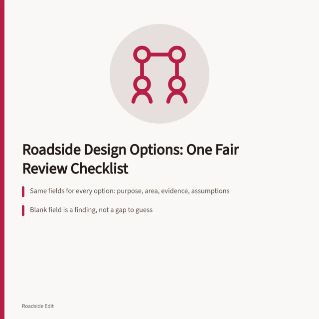 Checklist comparing guardrail, cable barrier, crash cushions and breakaway posts. Modern roadside design options comparison: a 2027 scope checklist for fair reviews