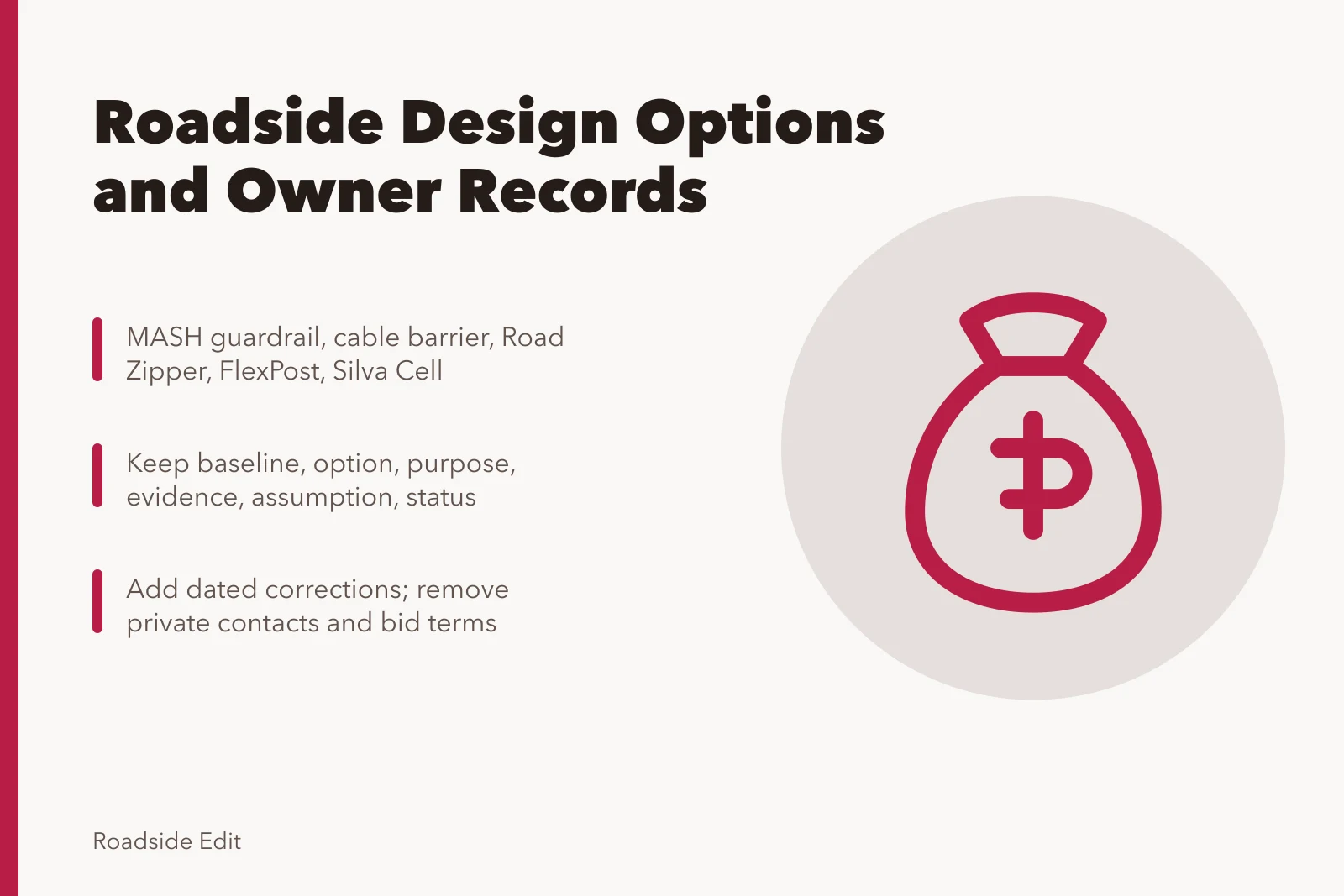 Card listing roadside design options and owner record keeping steps. Modern roadside design options: how owner records hold up in 2027