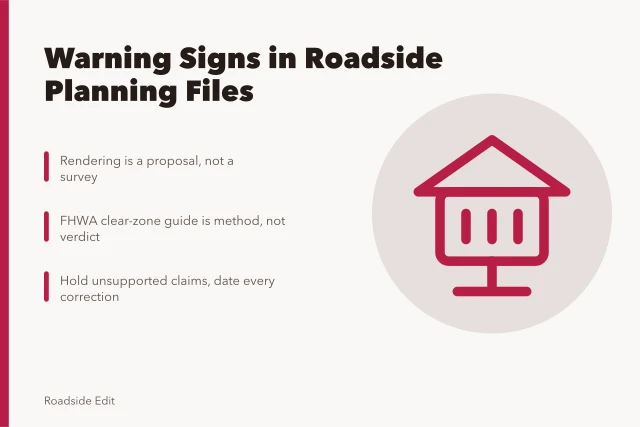 Roadside planning warning sign icon marking unsourced claims and untraceable decisions. How modern roadside planning workflow warning signs catch weak evidence