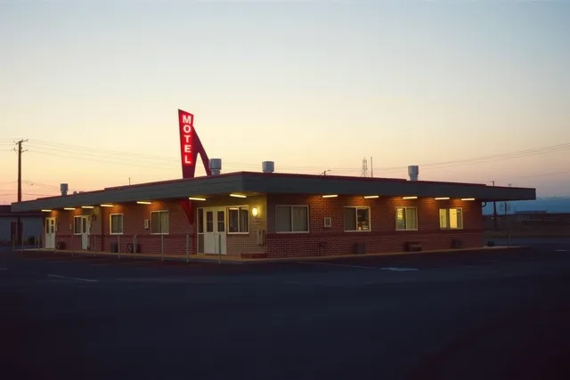 1950s motel exterior with pole sign and exposed neon tube at dusk. Motel exterior fundamentals: comparison questions for a 2027 first record