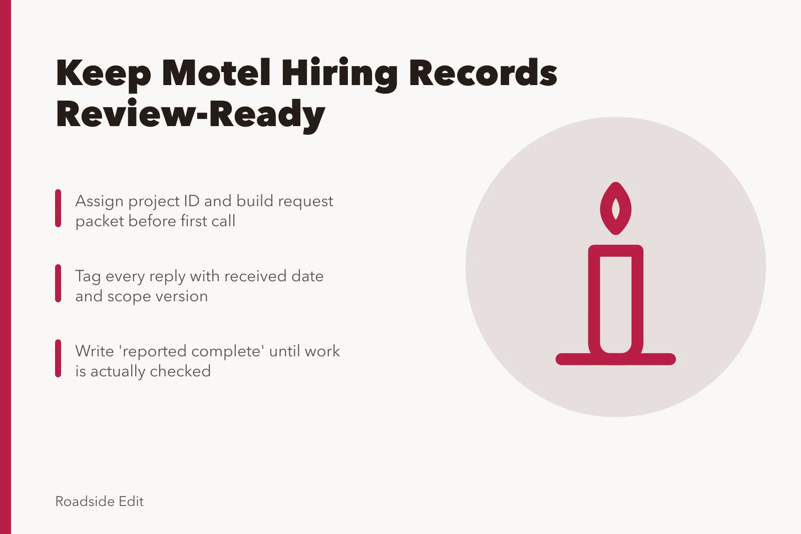 Card about keeping motel exterior hiring records traceable under review. How to keep motel exterior hiring records that hold up under review