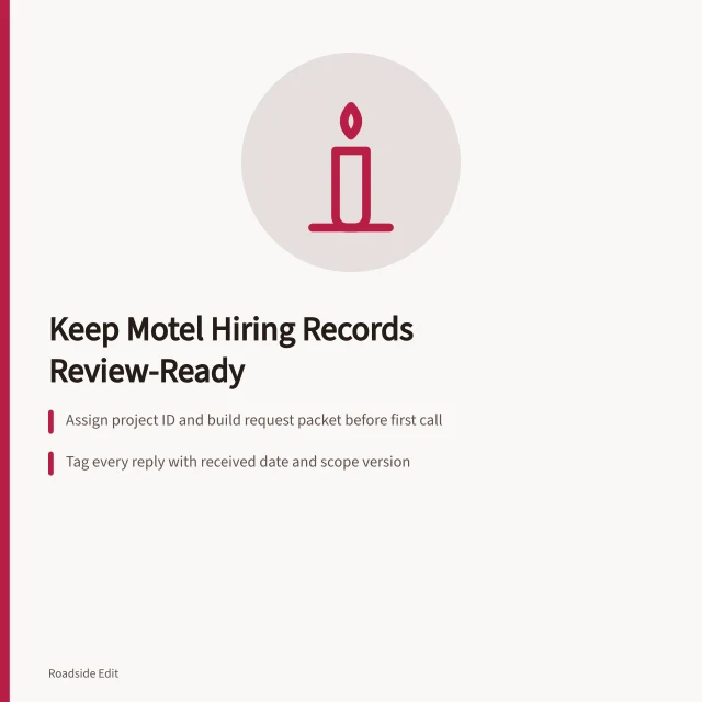 Card about keeping motel exterior hiring records traceable under review. How to keep motel exterior hiring records that hold up under review