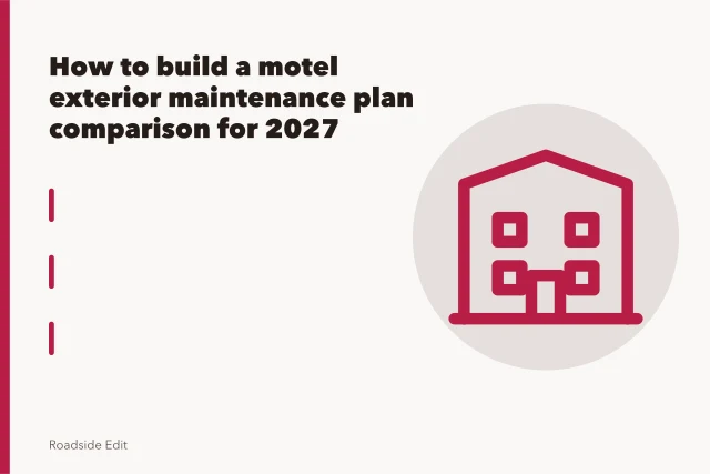 1962 brick motel with butterfly roof, curtain-wall stair towers and pole neon sign. How to build a motel exterior maintenance plan comparison for 2027
