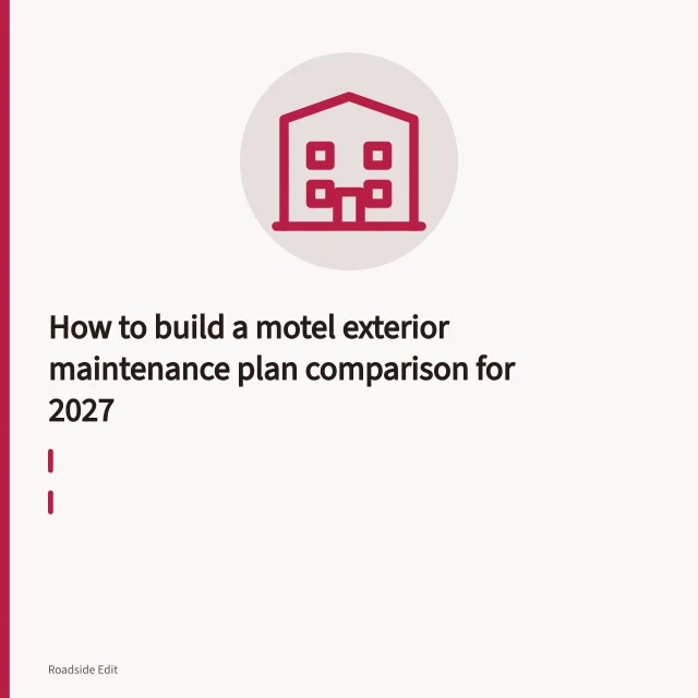 1962 brick motel with butterfly roof, curtain-wall stair towers and pole neon sign. How to build a motel exterior maintenance plan comparison for 2027