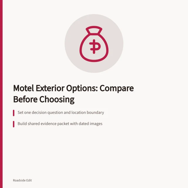 Checklist comparing motel exterior options with evidence, boundaries, and authority questions. Motel exterior options checklist: how to compare paths before you choose