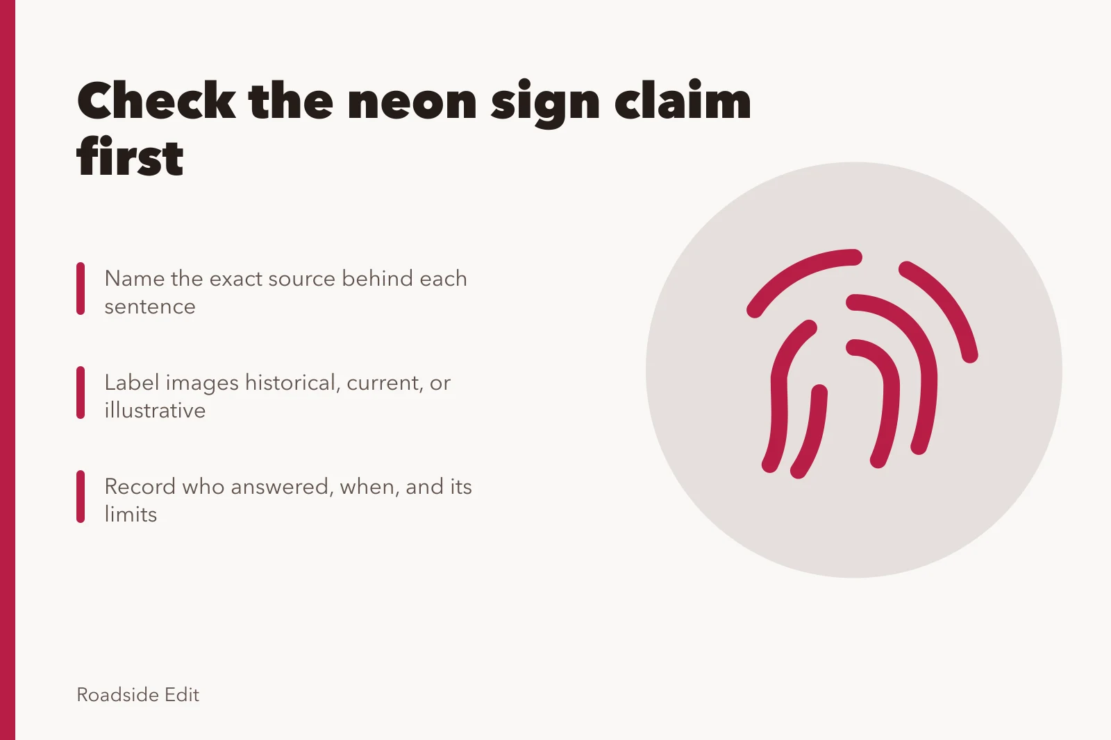 Neon sign claim review checklist with source, date, and image labels. Neon sign restoration questions: check the claim before you file it
