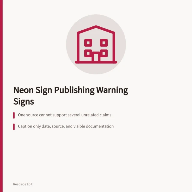 Card listing neon sign publishing warning signs for publishers before 2027. Neon sign restoration: 7 warning signs publishers must catch before 2027