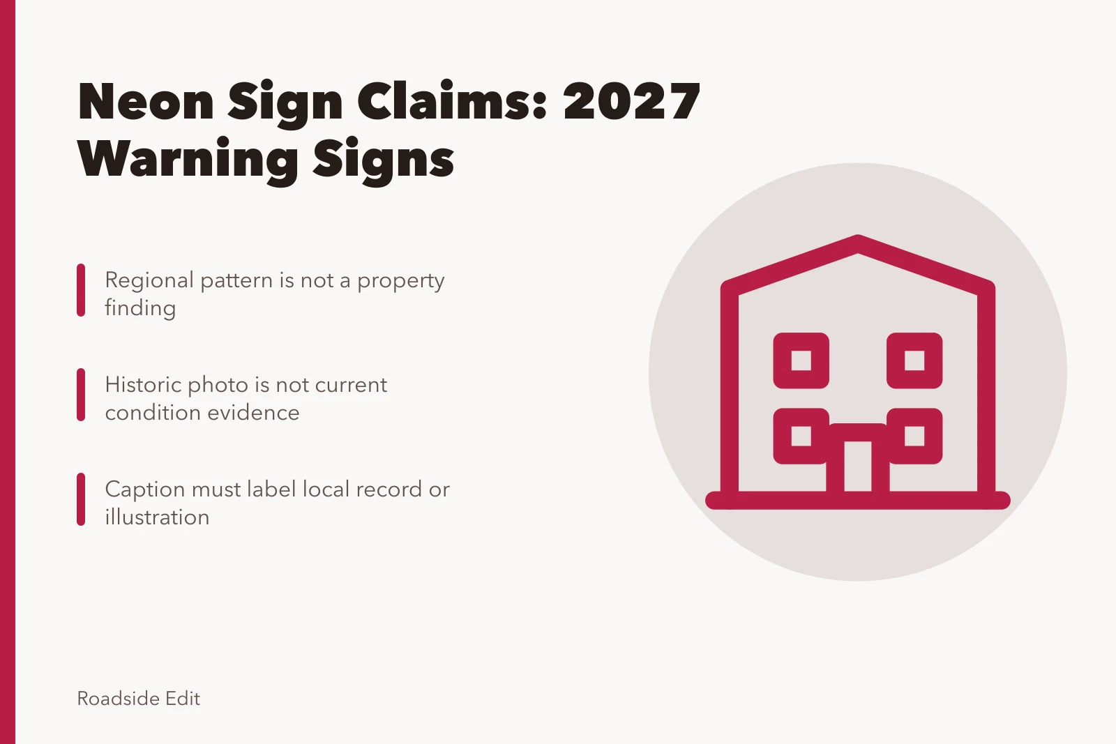 Neon sign restoration claim warning card with editorial checks. Neon sign restoration: 2027 warning signs of a regional claim gone too far