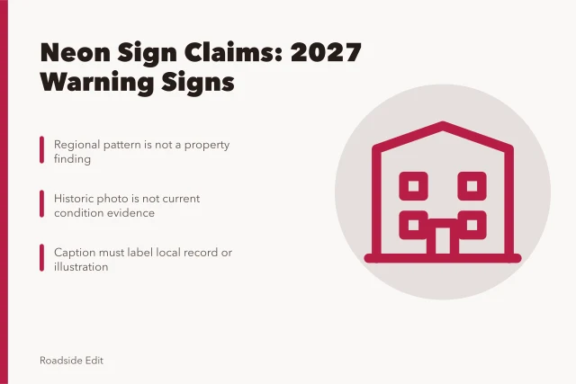 Neon sign restoration claim warning card with editorial checks. Neon sign restoration: 2027 warning signs of a regional claim gone too far