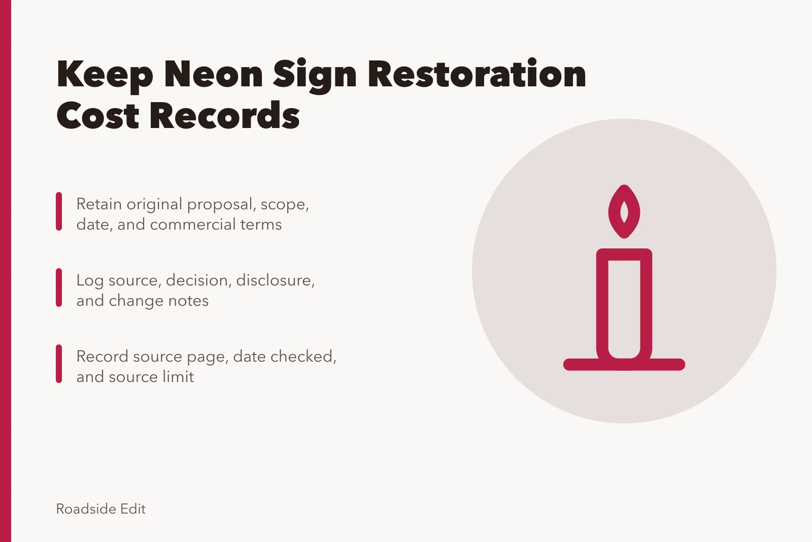 Recordkeeping card for neon sign restoration cost documentation. How owners should keep neon sign restoration cost records