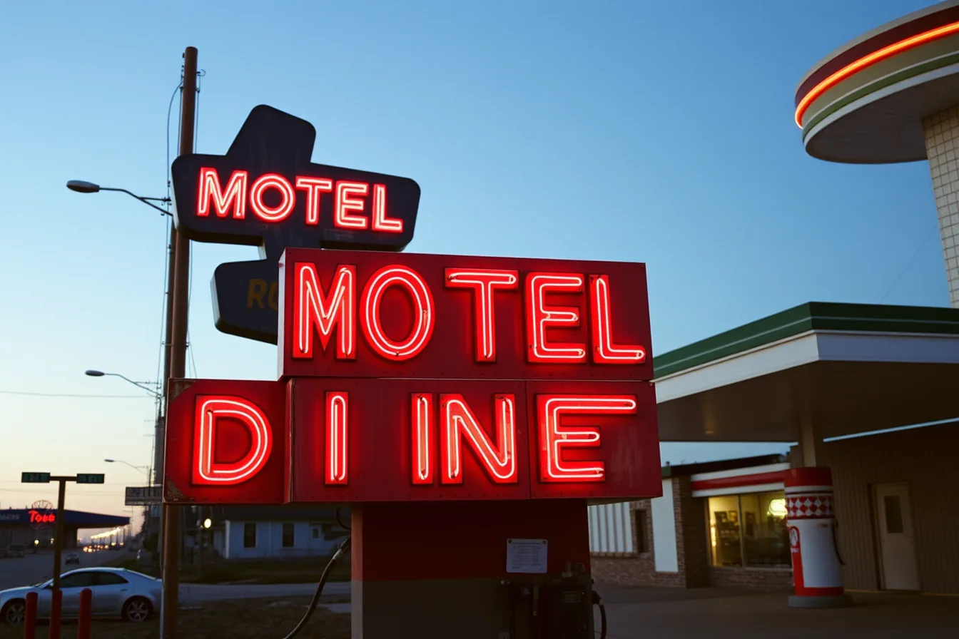 Weathered roadside motel neon sign with glass tubing being restored at dusk. How to compare neon sign restoration options before you set a budget