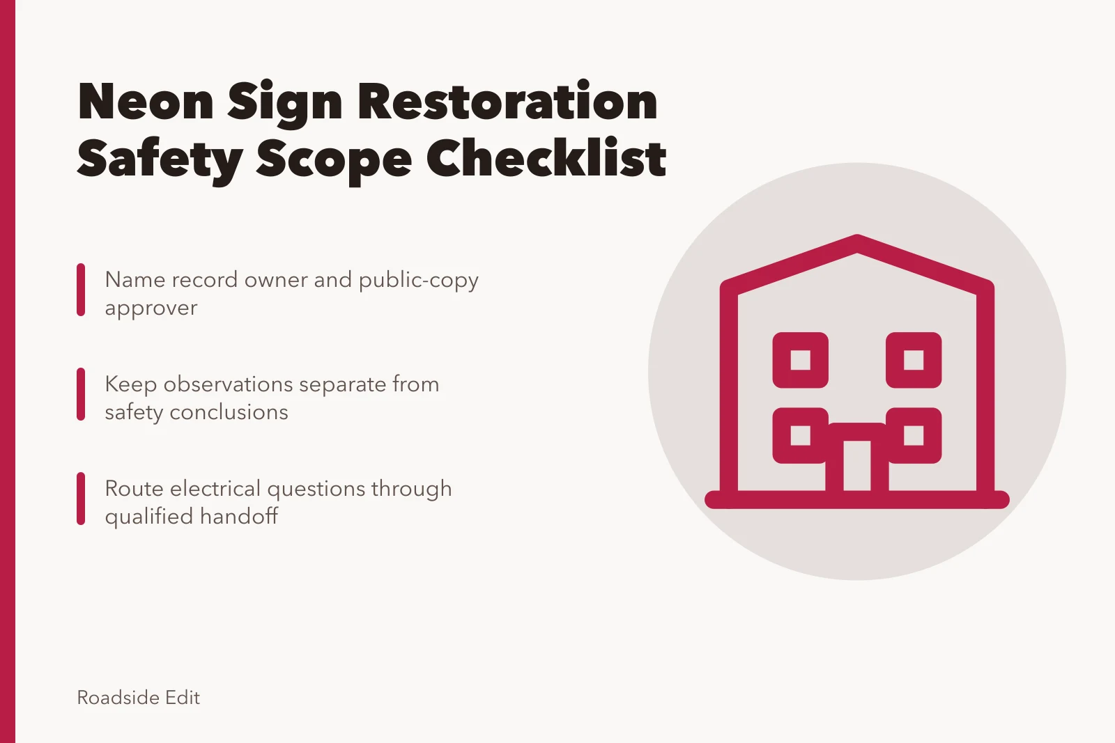 Neon sign restoration safety checklist scope card. How to set a neon sign restoration safety checklist scope before work starts