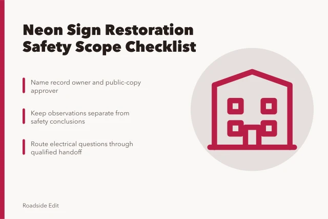 Neon sign restoration safety checklist scope card. How to set a neon sign restoration safety checklist scope before work starts