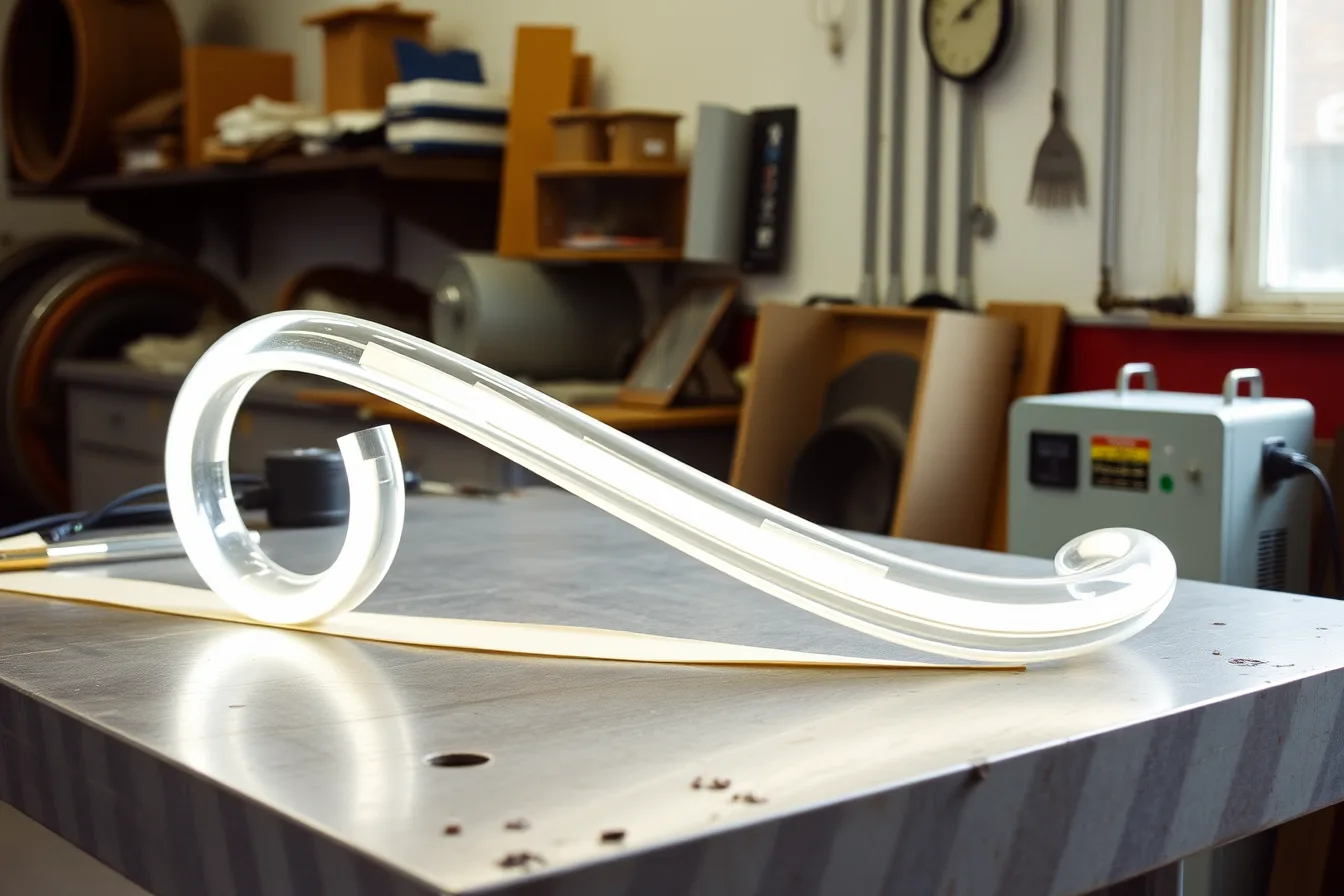 Hands bending a glowing glass neon tube over a flame at a sign shop bench. Neon Sign Restoration: Tube Bending vs. LED Retrofit
