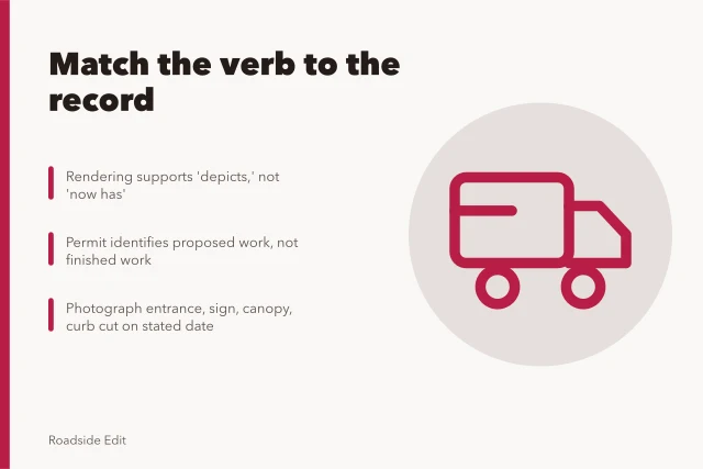 Card on matching verbs to records for roadside change claims. Roadside architecture adaptation questions to ask before you describe a change