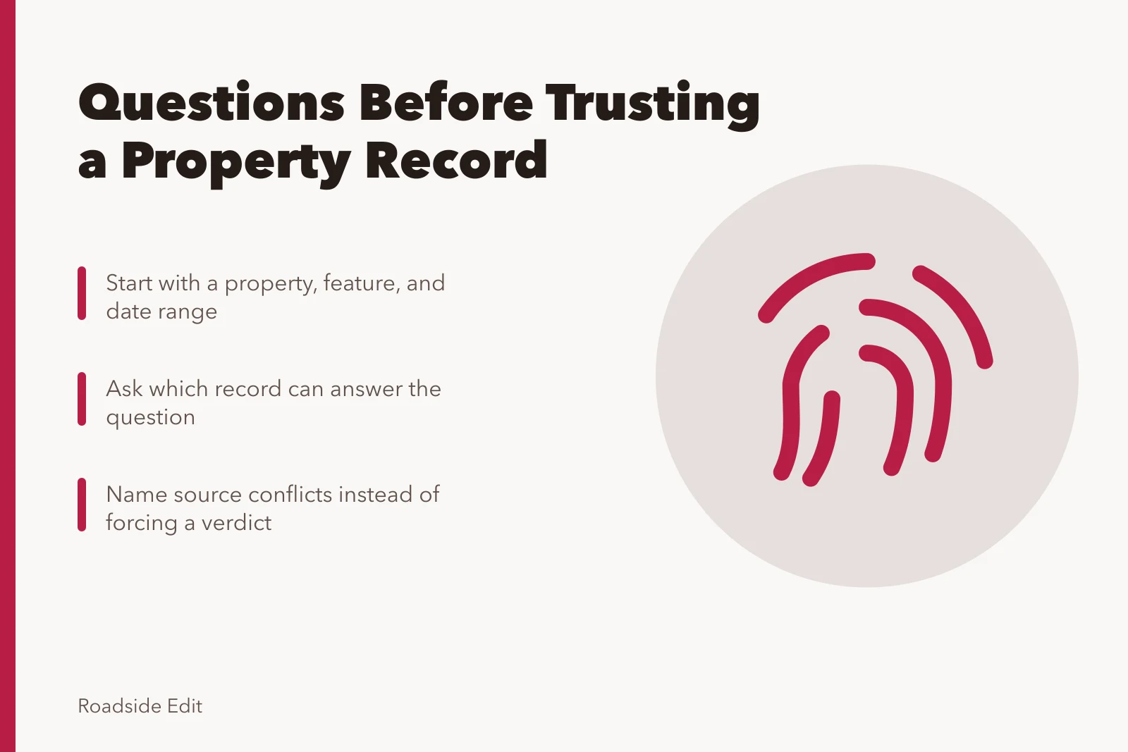 Card listing questions to ask before trusting a property record. Roadside architecture case study questions to ask before you trust a property record