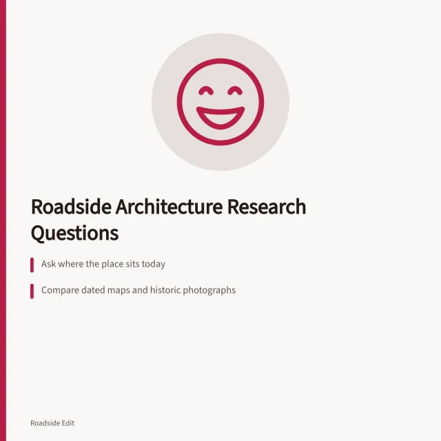 Roadside architecture research questions with map and photo evidence. Roadside architecture context questions to ask before you publish