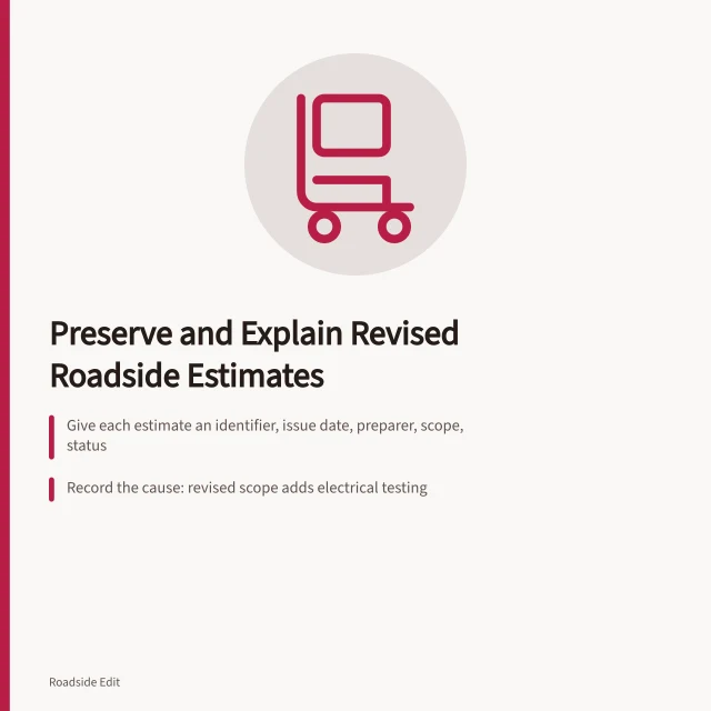 Card on preserving and explaining revised roadside architecture estimates. Roadside architecture estimate updates: how to preserve versions and explain revised figures