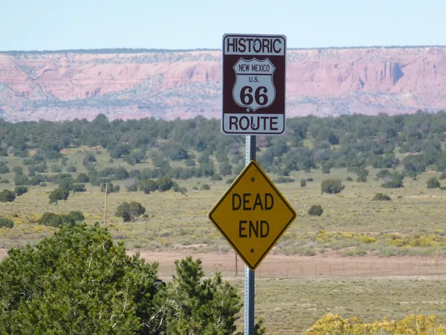 route 66, dead end desert, nature, mountains, landscapes, scenery, street signs. International roadside architecture Canada US: a border-aware method
