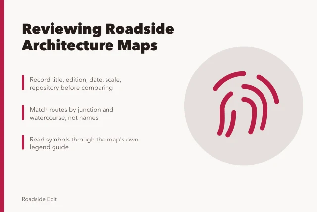 Guide to reviewing roadside architecture maps with symbols and editions. How to review a roadside architecture map before you publish