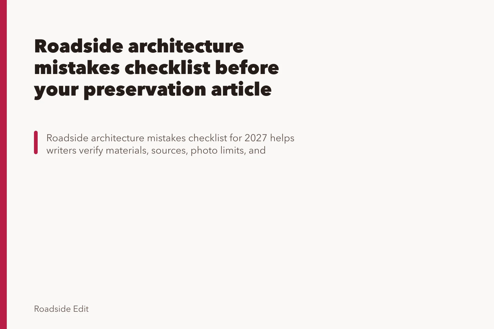Roadside architecture mistakes checklist before your preservation article goes live. Roadside architecture mistakes checklist before your preservation article goes live