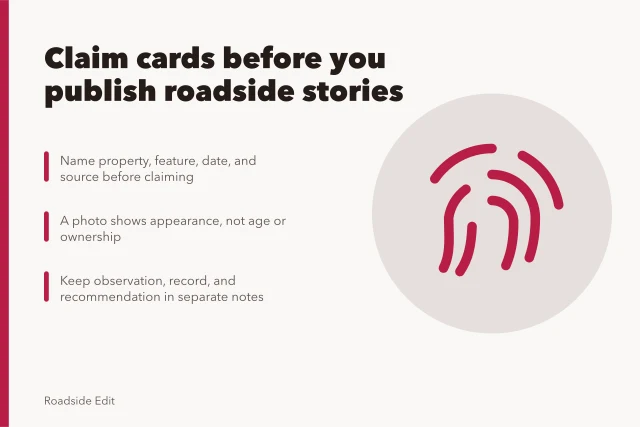 Claim card method for checking roadside architecture facts before publishing. Roadside architecture mistakes: a claim card method before you publish