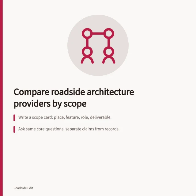 Checklist for comparing roadside architecture providers by scope and evidence. Roadside architecture provider checklist: how to compare scope and evidence