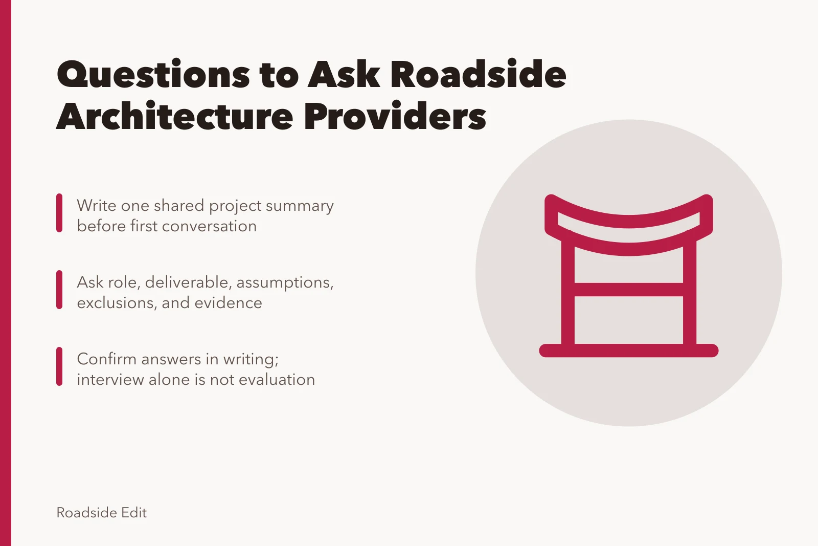 Card listing questions to ask roadside architecture providers before comparing fees. Roadside architecture provider questions to ask before you compare fees