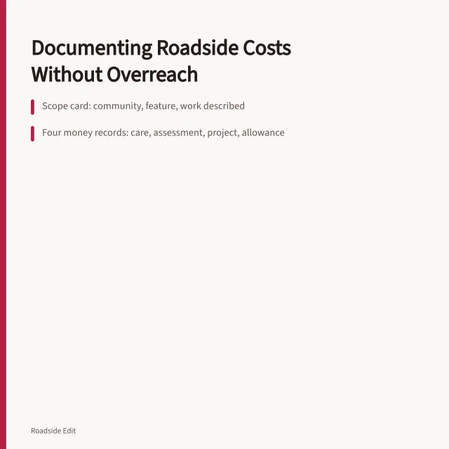 Card on documenting roadside architecture regional budget notes with scope and evidence limits. How to document roadside architecture regional budget notes without overstating the evidence