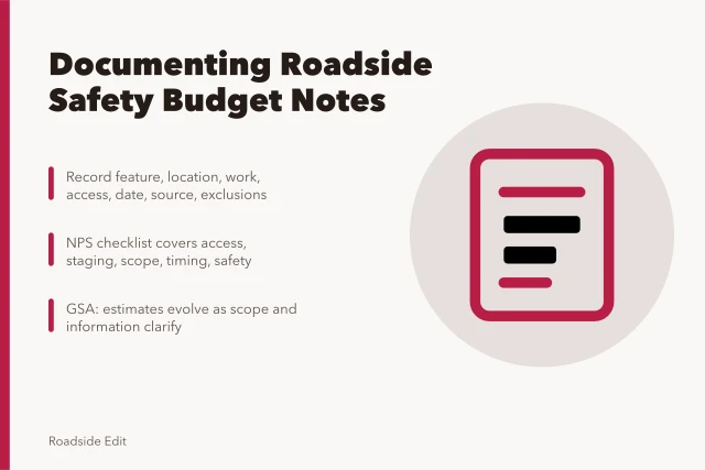 Checklist fields for roadside sign safety budget notes. How to write roadside architecture safety budget notes without quoting a price